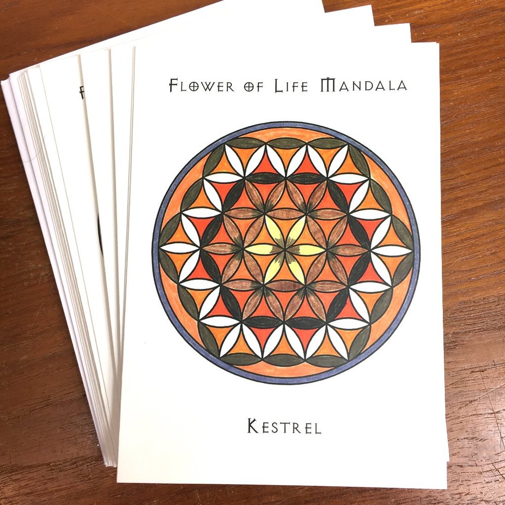 Blank Note Cards Kestrel Flower of Life Mandala Pkg of 10